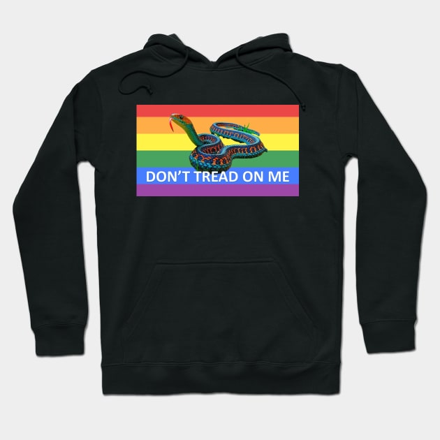 Gay Pride LGBTQ Rainbow Snake Don't Tread on Me white letters Hoodie by Battlefoxx Living Earth